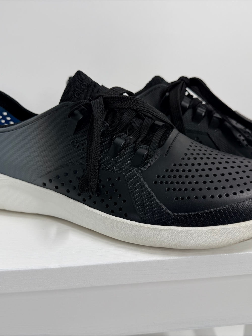 CROCS Men's Black Perforated Slip-On Sneaker with White Sole Size 9